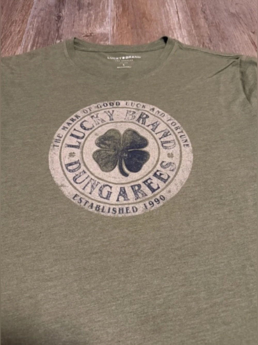 Lucky Brand Olive Green Graphic Tee with Clover Logo